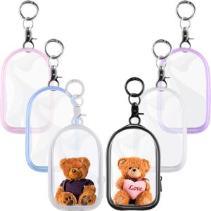 Harloon 6 Pcs Clear Figure Display Bag with Keychain for Doll Zipper Clear Pouch Keychain Display Case Portable Hanging Blind Bag Small Doll Storage Box Gift for Friend 2.5 x 4 Inch(Door Shape)