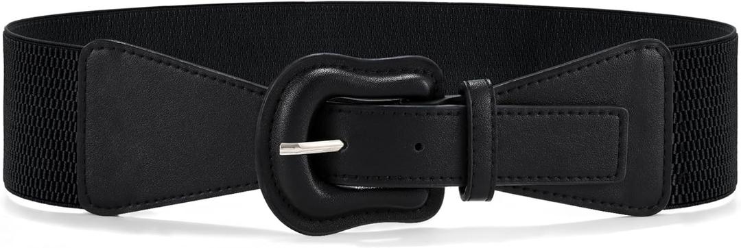 WHIPPY Women Wide Elastic Belt Ladies Stretch Dress Belt Vintage Waistband Thick Belt with Interlock Leather Buckle (L:Fit Waist Size 34"-38", Black)