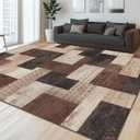 Modern Geometric Patchwork Indoor Area Rug for Living Room, Chocolate 8'x 10' Large Rug Rockwood Collection Hardwood Floors Decor for Bedroom, Brown Throw Carpet for Office Entryway Dining Room
