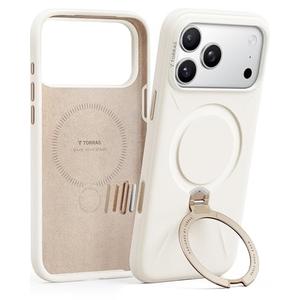 TORRAS Q3 Silicone 360 Spin for iPhone 17 Pro Case with Stand, Fit for MagSafe, Magnetic Ring Kickstand with Camera Control, Liquid Silicone Rubber Soft Phone Case for iPhone 17 Pro 6.3'', Light Ivory