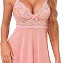 Avidlove Women Lingerie Lace Babydoll Strap Chemise Halter Teddy V Neck Sleepwear (Medium, Red)