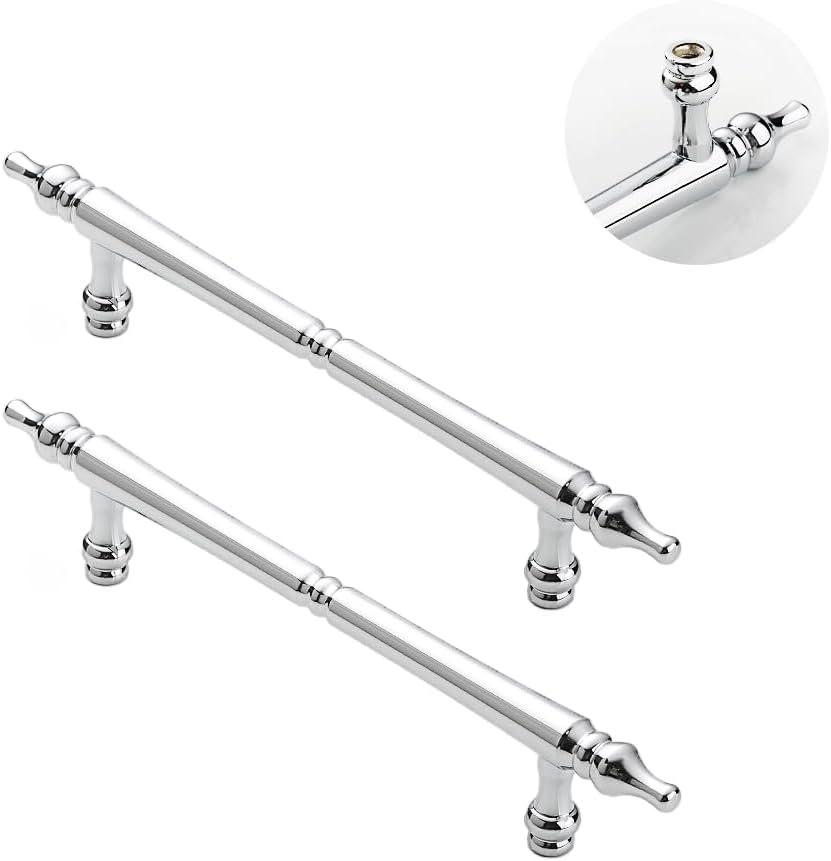 2 x 2 Pack 5 Inch Hole Center Polished Chrome Cabinet Pulls, Solid Zinc Alloy Drawer Handles 185mm Total Length Modern Furniture Hardware for Bathroom Kitchen Wardrobe,Include Mounting Screws