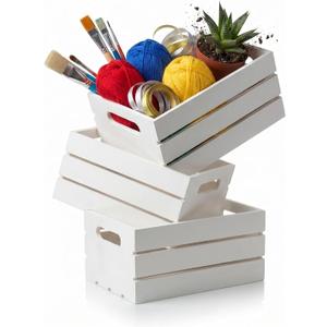 Hampton Art White Wood Crate Set 3pc, 9.33x6.5x4.25 Inch, Decorative Wooden Storage Crates, Home Decor Organizer, Crafts, Photos, Keepsakes, Farmhouse Display