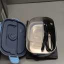 Vabaso Electric Lunch Box Food Heater, Electric Heating Lunch Boxes Lunch for Adults/Men/Truck/Car/Work, 80W 1.5L Removable 304 Stainless Steel Container, 110V/12V/24V, with Fork & Spoon (Butterfly Blue)