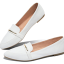 Obtaom Women's Pointy Toe Loafer Flat Comfortable Faux Suede Work Shoes,Cute Penny Loafer Slip On Ballet Flat, White, Size  8