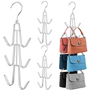 ZEDODIER Purse Hanger Organizer for Closet, 4 Pack Hanging Bag Holder, Keeping Purses Visible and in Good Condition, Metal Handbag Storage Hook Backpack Rack Space Saving Hanger, Silver