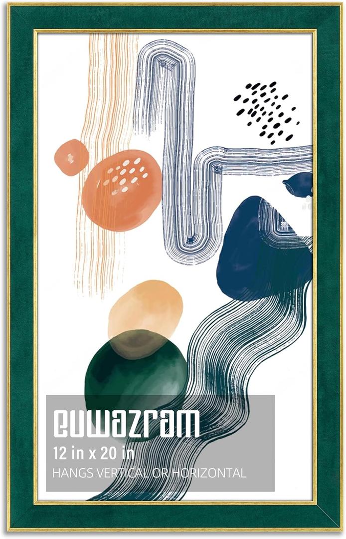 Suede 12x20 Frame - Single Frame, Christmas Elegant Green 12 x 20 Poster Frame, 12x20 Picture Frame for Artwork, Puzzles, Photos, and Movie Posters