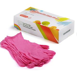 Kids Gloves Disposable, Nitrile Glove for Childen, Latex Free Gloves, Powder Free - for Crafting, Painting, Cleaning- 100 PCS (S-rose Red)