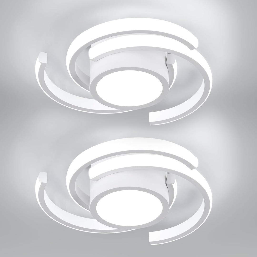 ADISUN LED Modern Ceiling Light,6000K Semi Flush Mount Ceiling Light Fixture,Unique White Ceiling Lights Fixtures for Living Room Bedroom Corridor Aisle Hallway Indoor Ceiling Lamp, 2 Pack