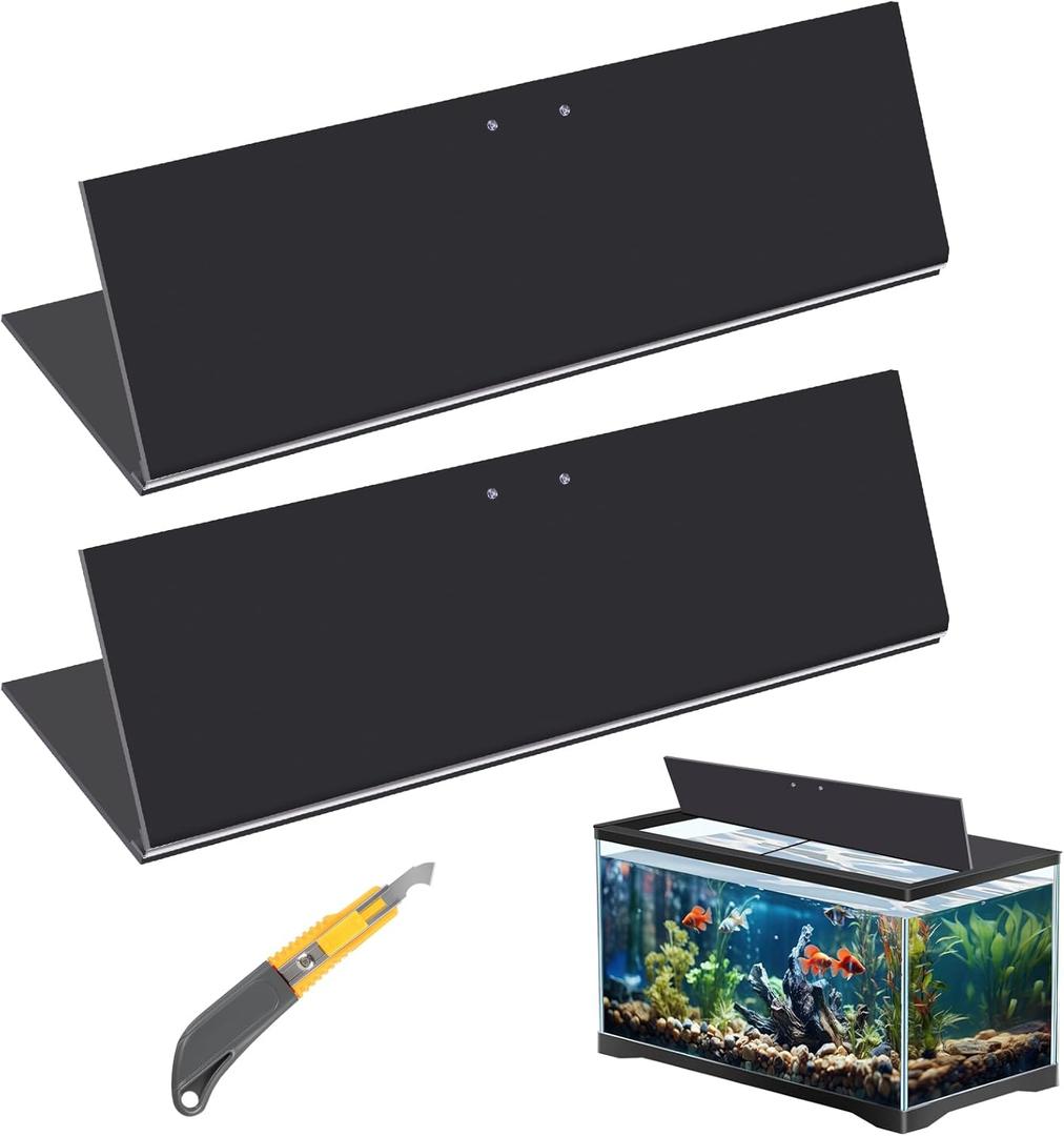Sieral Aquarium Lids Polycarbonate Canopy 2 Pieces Set 22.95 x 16.61 x 0.12 Inch for 75/90/110 Gallon with Center Brace Aquariums Cover Fish Tank Lid with a Hook Knife, Black