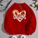 Football Sweatshirt Women Game Day Sweatshirts Football Team Fans Pullover Shirt Heart Graphic Long Sleeve Tops (Red, L)