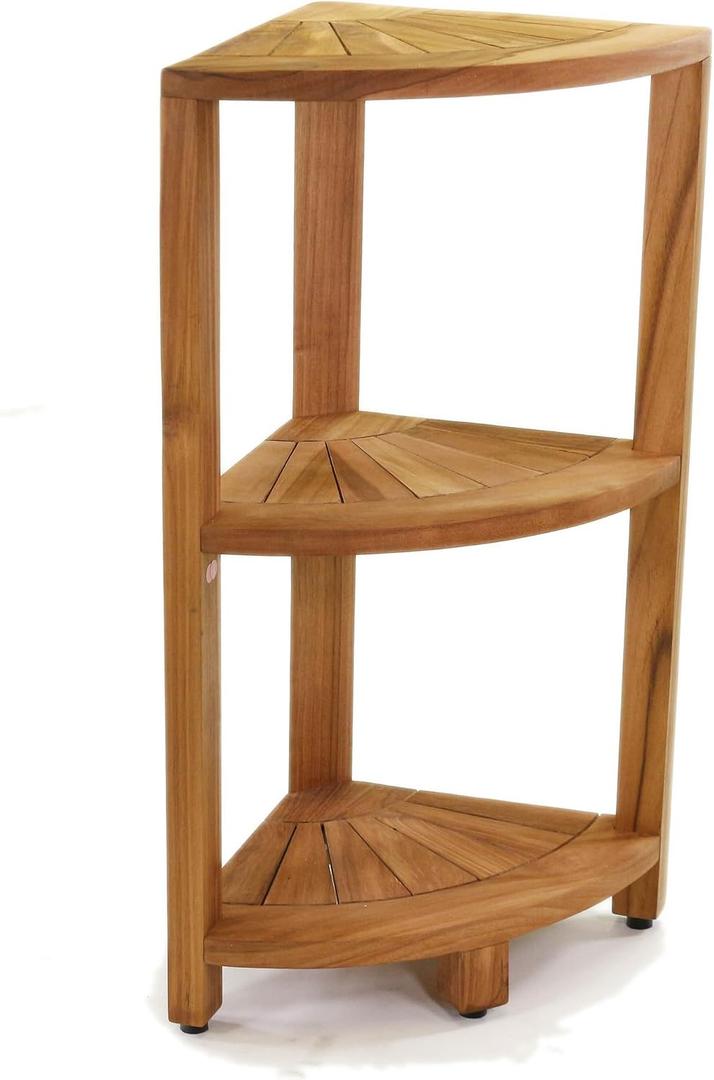 AquaTeak 12" Kai-Petite Teak Corner Shelf Stand - Shower Stand with 3 Tier Shelf for Bathroom - Durable Water Resistant Shower Organizer - Space-Saving Storage Shelves with Anti-Slip Feet