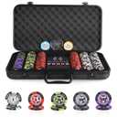 ORIENGEAR Poker Chip Set with Denominations, 300 PCS 14 Gram Clay Composite Casino Chips with ABS Case & 2 Decks of Plastic Cards, for Texas Holdem Blackjack Gambling Games