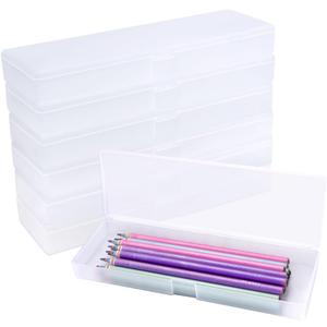 6Pcs Plastic Pencil Case, Frosted Plastic Stationery Case, Extended Clear Pencil Boxes with Hinged Lid and Snap Closure for Pencils, Pens, Drill Bits,Ruler, School Office Supplies White