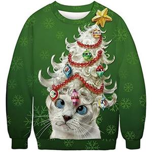 ALBIZIA Unisex Animal Print Crew Neck Ugly Christmas Xmas Pullover Sweatshirt Size 3XL