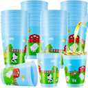 Tessco 24 Pieces Farm Animal Cup for Kids Farm Animals Plastic Blue Animal Drinking Cups 16 oz Plastic Reusable Kids Race for Birthday Party Decorations Supplies