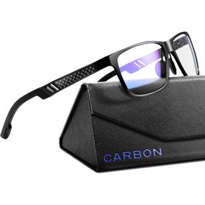 Carbon Blue Light Blocking Glasses Men for Computer, Gaming, Metal Frame Green Light Protection Night Driving Glasses for Man (Black)