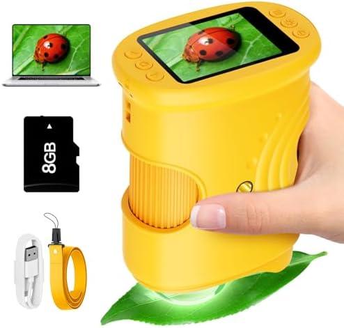 Alotwan Microscope for Kids 1000X Digital, Handheld Kids Microscope HD Screen Video Record, Portable Miniscope STEM Toys, Birthday Gifts for 3 4 5 6 7 8-12 Year Old Boys Girls, 8GB TF Card Included