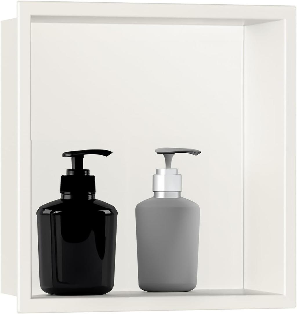 SaniteModar Shower Niche, Stainless Steel Shower Niche No Tile Needed, Recessed for Bathroom Storage (Warm White, 12x12)