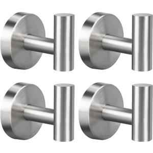 Mdvora 4 Pack Brushed Nickel Towel Hooks, SUS304 Stainless Steel Bathroom Hooks for Bedroom Kitchen Hotel Office