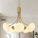 Mid Century Modern Chandelier, G9 Gold Vintage Chandelier Modern 5-Light, Globe Modern Sputnik Light Fixture with Withe Frosted Glass for Living Room Kitchen Island Bedroom