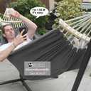 GOCAN Double Hammock 2 Person Extra Large 220x150cm Total Length 330cm Load 500lb Canvas Cotton Hammock for Patio Porch Garden Backyard Lounging Outdoor and Indoor with Removable Spreader bar