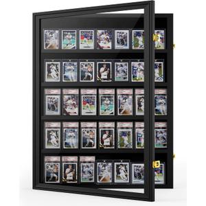 Mlikero Baseball Card Display Case, 35 Graded Card Display Frame Lockable, Trading Card Display with UV Protection Sports Card Display Case for Baseball Cards, Football Cards, Sports Cards