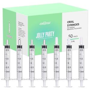 JOLLY PARTY 50 Pack 3ml Syringes with Caps, 3cc Syringe Needleless, Small Oral Syringe with Tip Cap Individually Wrapped for Scientific Labs, Liquid Measuring, Pet Feeding, Oil & Glue Dispenser