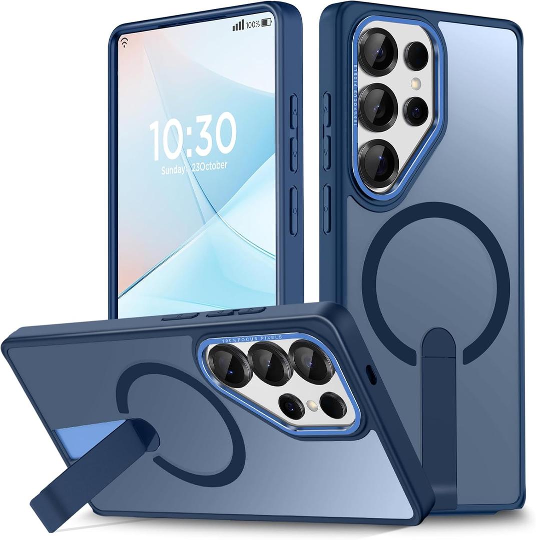 For Samsung Galaxy S25 Ultra Case, S25 Ultra Phone Case Built-in Invisible Stand [Compatible with MagSafe] [Military-Grade Protection] Shockproof Magnetic Cover for Galaxy S25ultra (Blue)