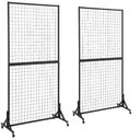 2 Packs 3' x 6' Grid Wall Panels Standing Wire Grid, Study Display Rack with T-Base Wheels Freestanding Gridwall Panel Tower for Shows, Black