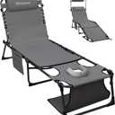 KingCamp Lounge Chair with face Hole & Canopy Shade, 400LBS Folding Portable Tanning Chair with face Hole, Adjustable 5-Position Foldable Beach Sun Tanning Chair for Outside Beach Patio Outdoor Pool