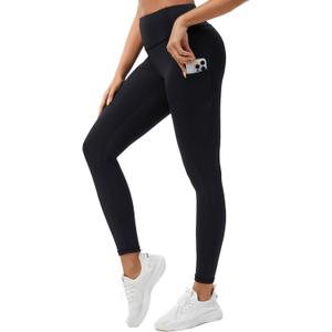 VME High Waisted Yoga Pants with Pockets - Tummy Control Workout Running Yoga Legging for Women (Black, M)