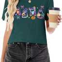 Halloween Spooky Season Cute Ghost T Shirt for Women Crewneck Fall Pumpkin Colorful Graphic Tee Tops (XL)