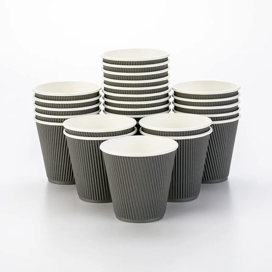 8 Ounce Disposable Coffee Cups, 500 Double Wall Hot Cups For Coffee - Lids Sold Separately, Rippled Wall, Gray Paper Insulated Coffee Cups, For Coffee, Hot Chocolate, Tea And More - Restaurantware