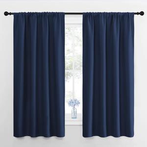 NICETOWN Bedroom Curtains Blackout Draperies - All Season Thermal Insulated Solid Rod Pocket Top Blackout Curtains/Drapes for Kid's Room (Navy, 1 Pair, 42 x 63 Inch)