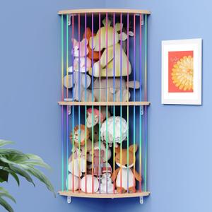Stuffed Animal Storage Hammock, Wood Stuffed Toy Holder, Playroom Nursery Toy Storage Organizer, Decorative Wall Hanging Caddy Corner Stuffed Animal Net, Soft Toy Net for Kids Room Dcor