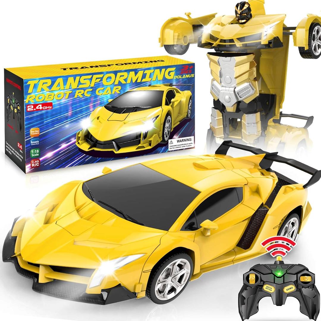 Dolanus Remote Control Car - Transform Robot RC Cars, Toys for Ages 5-7, Kids Toys, 4 Year Old Boy Toys, Toys for 3 4 5 6 7 8 10 12 Years Old Boy, Gifts for Boys Kids Toddlers Birthday (Yellow and Black)