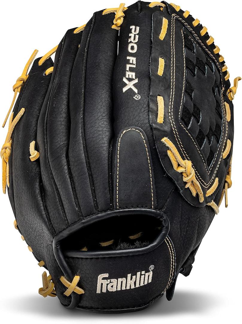 Franklin Sports Pro Flex Right Hand Throw Glove, 13-Inch, Black/Camel