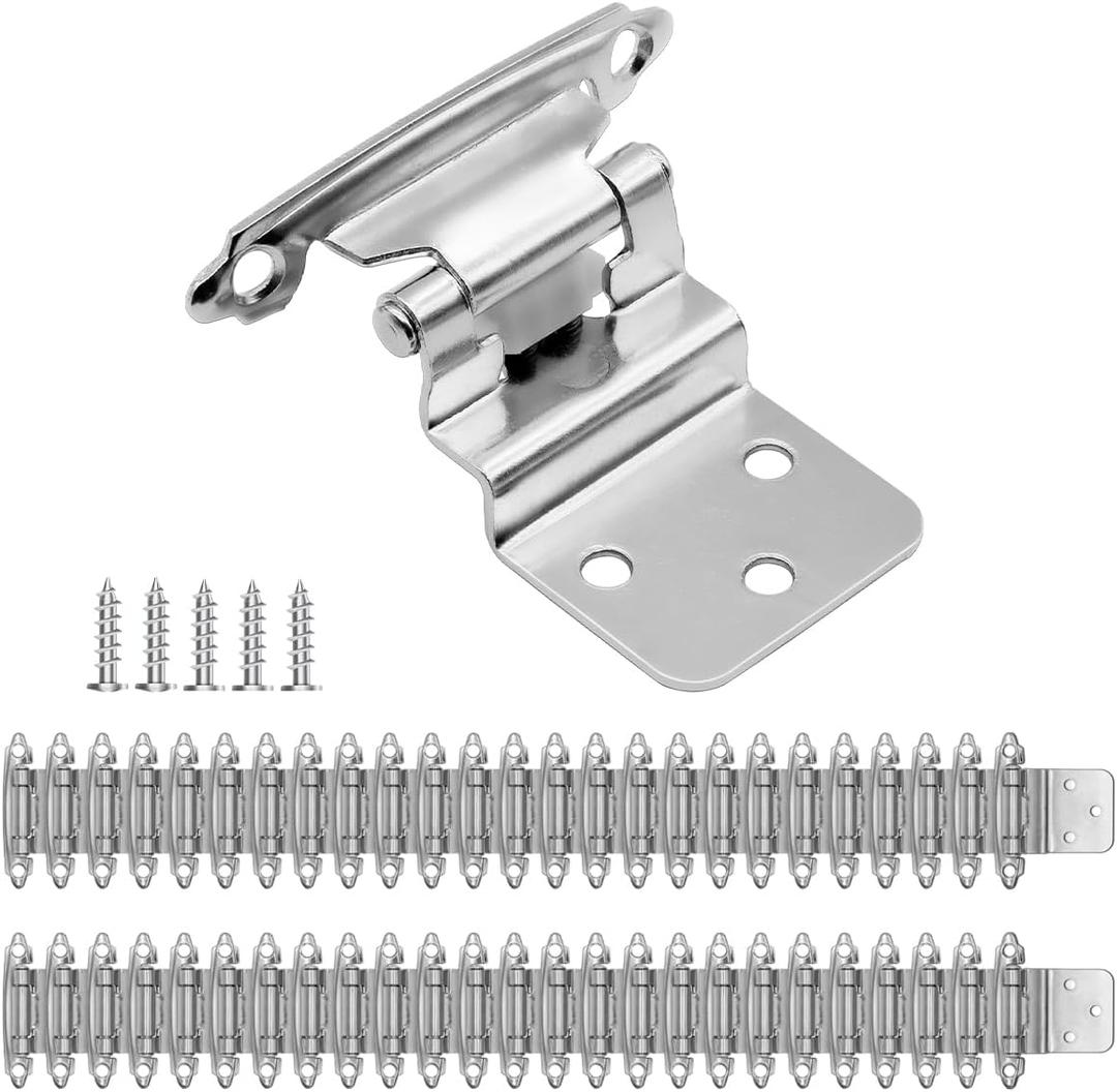 3/8" Cabinet Hinge Satin Nickel,50 Pack (25 Pairs) Self Closing Hinges for Kitchen/Bathroom/Furniture Cabinets & Doors, Decorative Cabinet Hardware Kitchen Cabinet Door Hinges