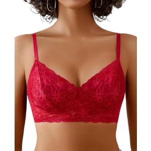 Avidlove Lace Bra Sexy Bralettes Womens Wireless Balconette Bras Half Cups Double-Layered Soft (XL)