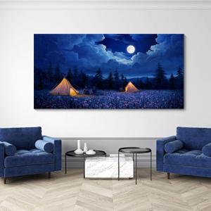 Landscape Canvas Wall Art Wall Decor Bedroom Pictures Wall Decoration Dark Blue Artwork Large Size Modern Painting Framed Pictures For Living Room Home Kitchen Office (20L" x 40W", Purple)