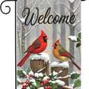 Christmas Cardinal Bird Garden Flag 12x18 Inch Welcome Winter Leaves Red Holly Yard Flags for Outside Holiday Theme Decor Seasonal Outdoor Farmhouse Porch New Year Decoration
