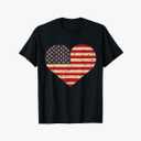USA Heart United States of America American Flag July 4th T-Shirt, 2XLT,  Black
