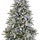 Cypress 7 Foot Pre-Lit LED Flocked Christmas Tree Holiday Decor with 350 Warm White and Multi-Color LED Lights