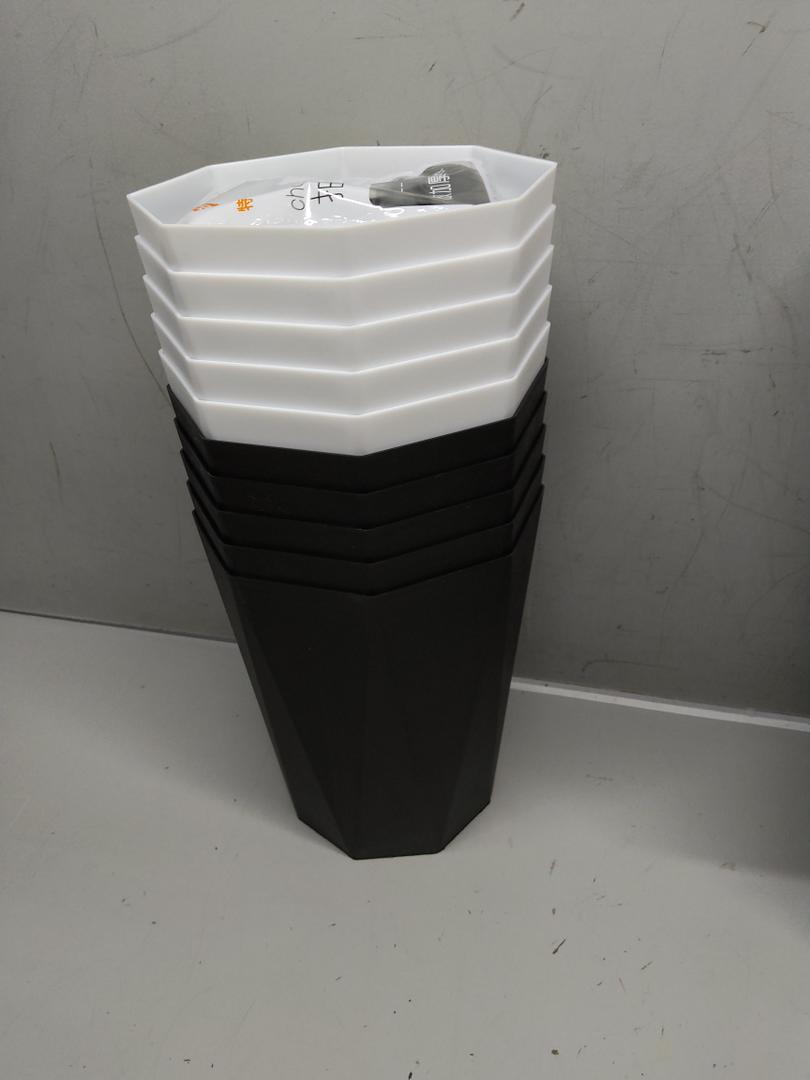 Krijuess 10Pack Office Trash Can with 375 Counts/ 25Rolls Trash Bags, 1.8 Gallons Small Trash Can Bulk for Bathroom, Small Bathroom Garbage Can for Bathroom, Bedroom, Office, Kitchen (5White, 5Black)