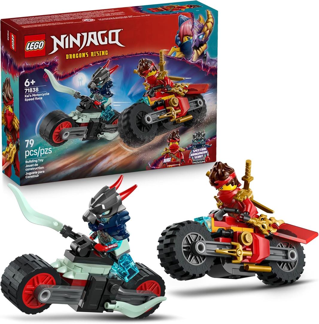 LEGO NINJAGO Kai's Motorcycle Speed Race Building Toy for Kids - Pretend Play Motorcycle Toy with 2 Minifigures - Building Blocks for Boys & Girls, Ages 6+ - Gift Idea for Birthdays - 71838