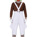 Mens Candy Chocolate Factory Worker Costume Shirt Jumpsuit Outfit with Gloves Leggings Adult Halloween Cosplay Props, Small