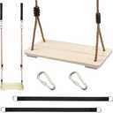 KINSPORY Wooden Swing Seat, Outdoor Swing Set Accessories for Backyard, Height Adjustable Rope with Hanging Tree Straps Kit for Porch Patio Garden Playgroud (Light Yellow)