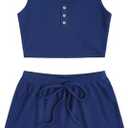 SOLY HUX Women's Button Front Ribbed Knit Tank Top and Shorts Pajama Set Sleepwear Lounge Sets Size XS