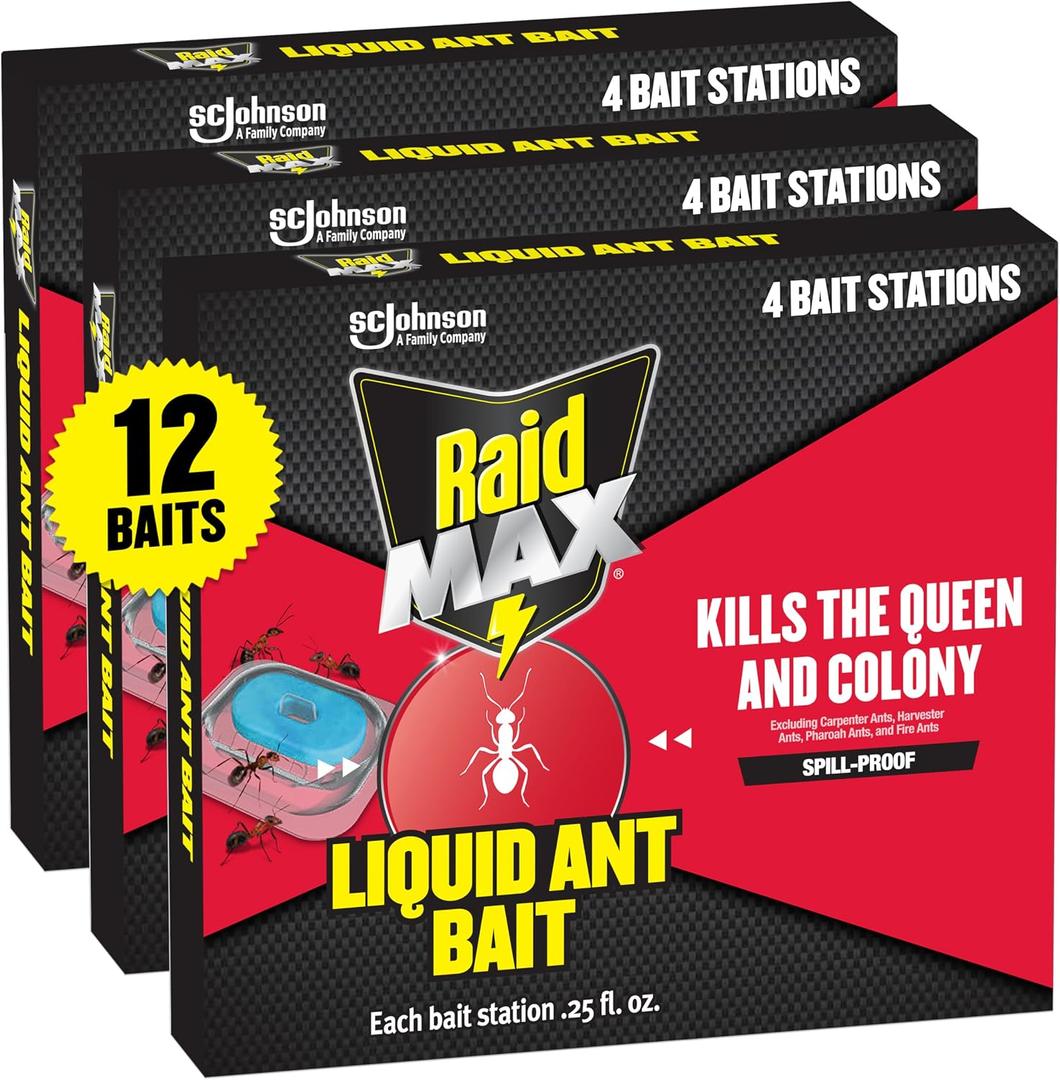 Raid MAX Liquid Ant Bait - Ant Traps Indoor and Outdoor Use – Insect Repellent & Pest Control That Kills Ants Where They Breed - 12 Count